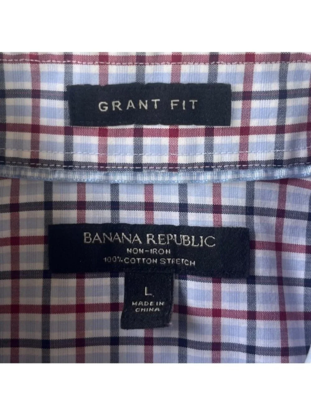 Banana Republic Button Front Shirt Grant Fit Checkered Large Red Blue